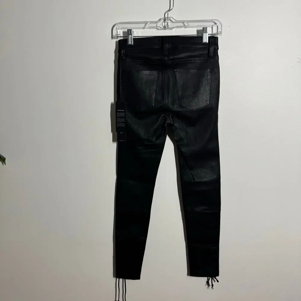 Hudson Jeans Women 24 Nico High Rise Coated Skinny Ankle‎ Jeans Black Moto Goth